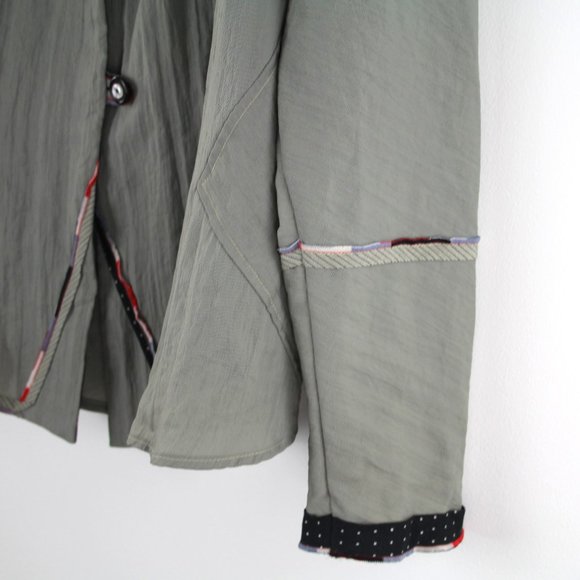 Anna Polan Sage Green Black White Polka Dot Trim Lightweight Jacket Blazer L - Picture 4 of 6